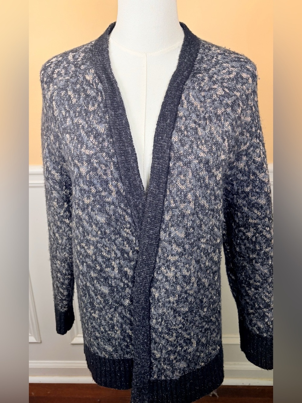 🖤✨ Rag & Bone XS Merino Wool Blend Metallic Marled Open Cardigan